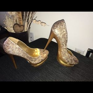 Gold sequin heels